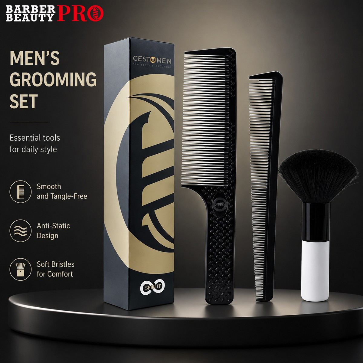 Men'S Grooming Hairstyles - Ensemble de 3 peignes professionnels pour